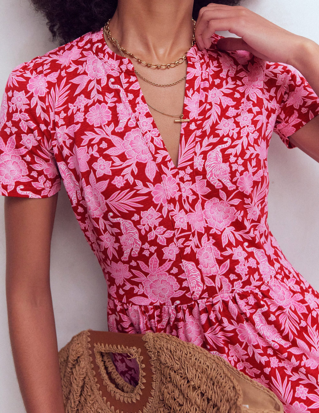 Naomi Short Jersey Dress-Pomegranate, Tigers Paradise