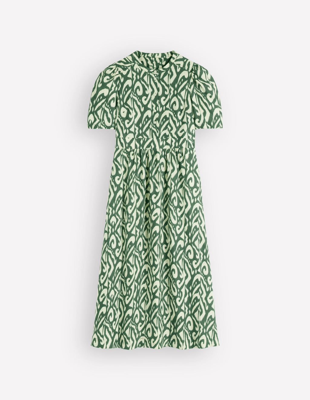 Ivy Placket Linen Midi Dress-Hunter Green Ikat