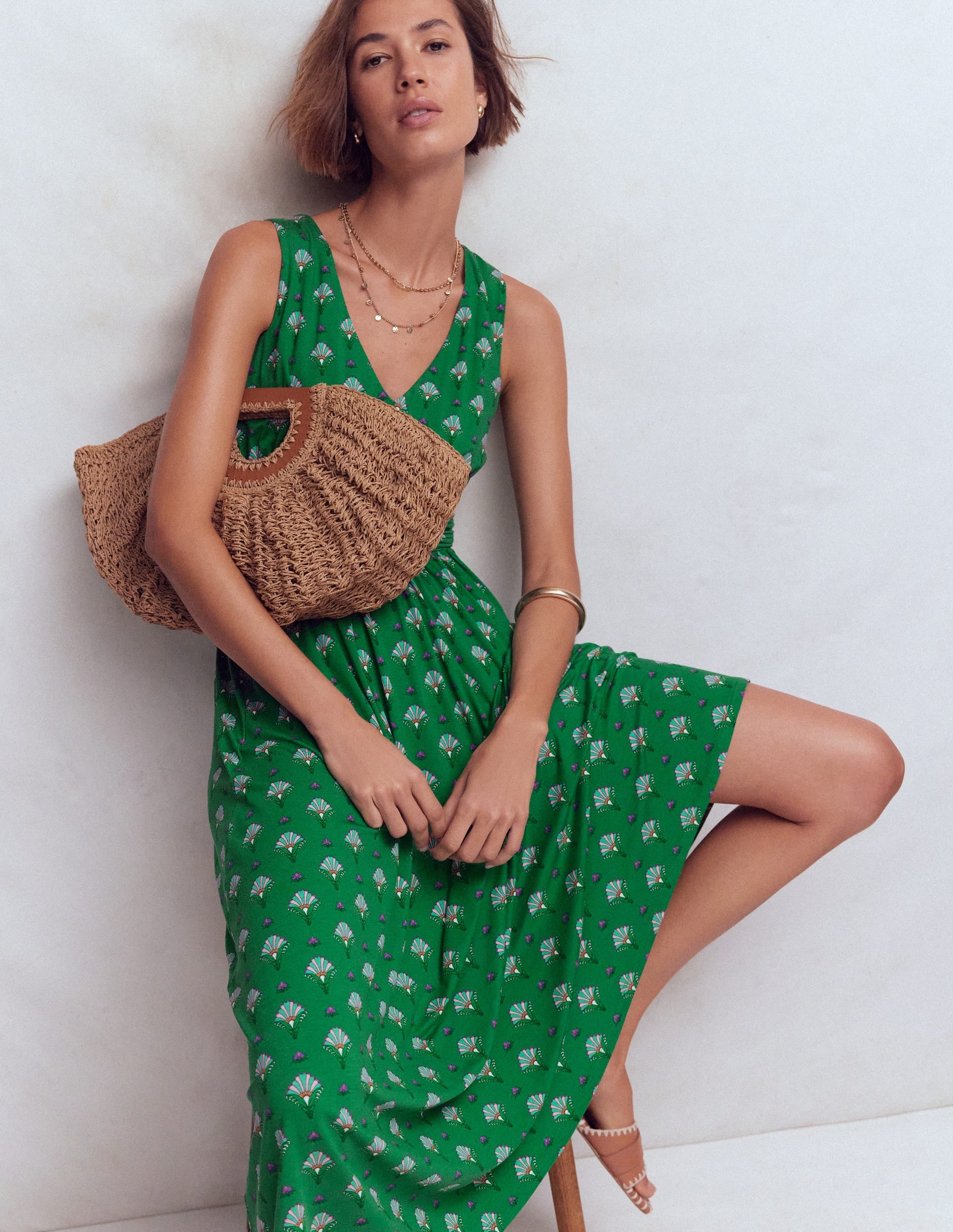 Elodie Jersey Maxi Dress-Green, Ornamental Floweret