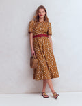Ivy Placket Cotton Midi Dress-Brown Painted Dot Spaced
