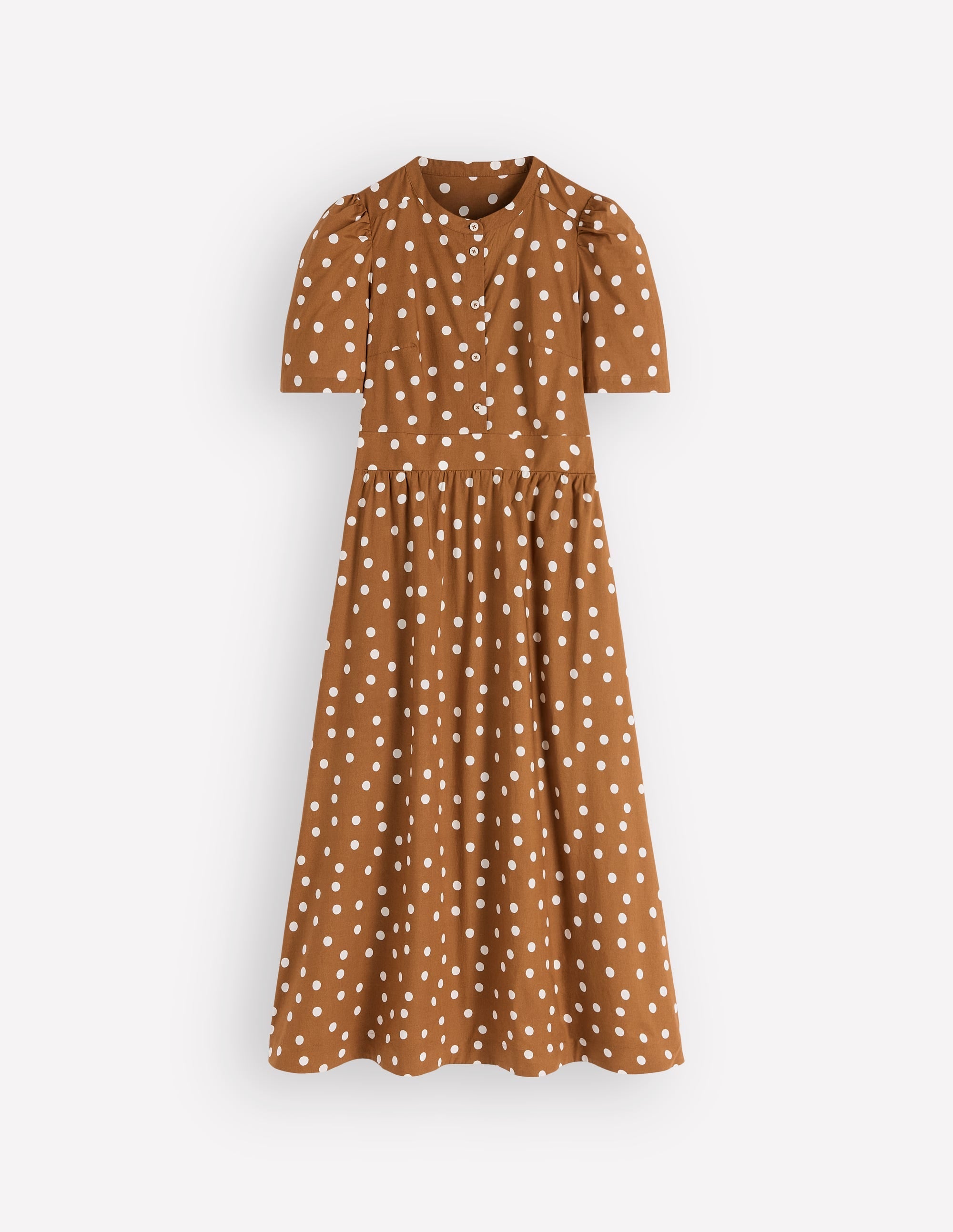 Ivy Placket Cotton Midi Dress-Brown Painted Dot Spaced