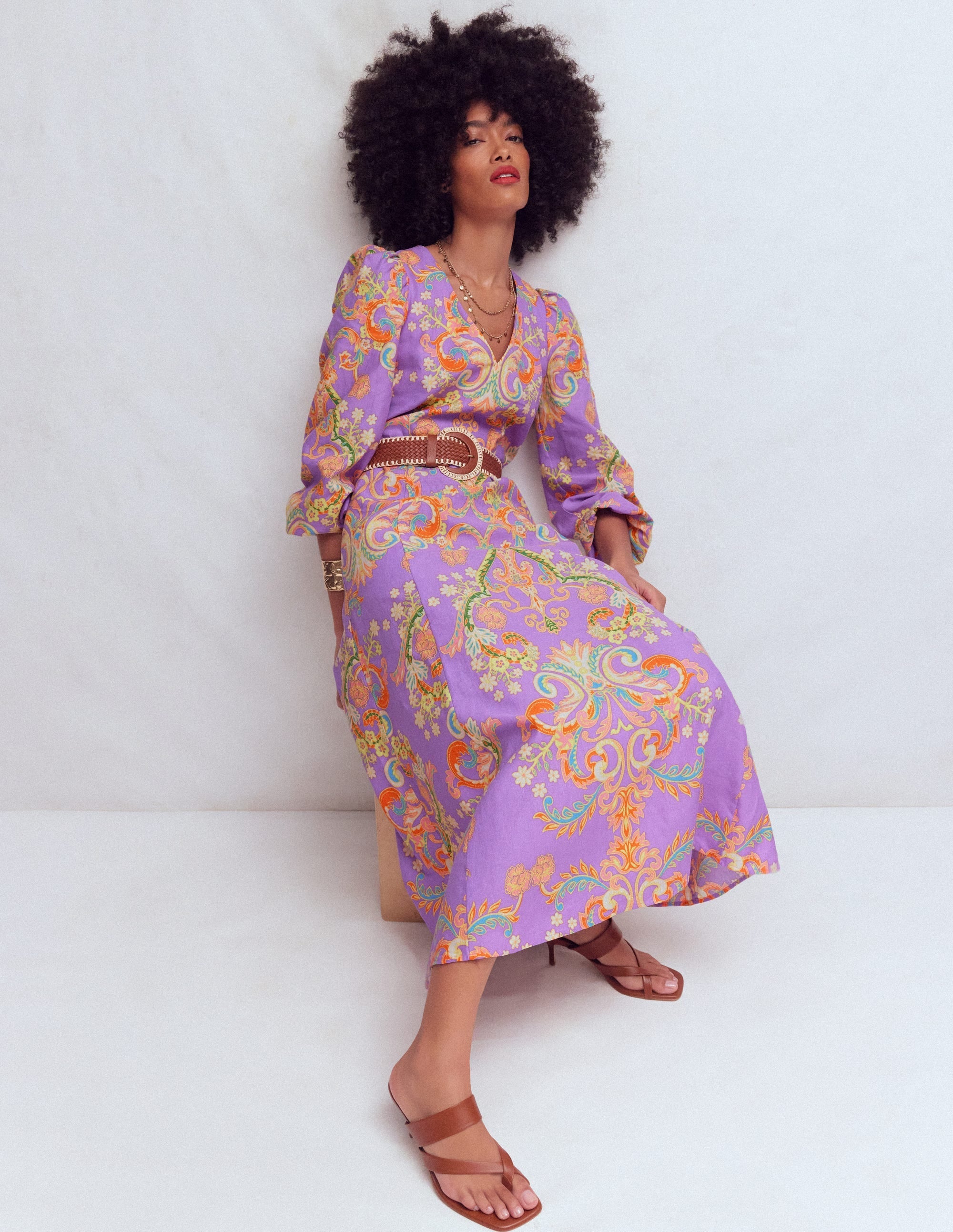 Florence Linen Blend Dress-Multi Enchanting Bouquet