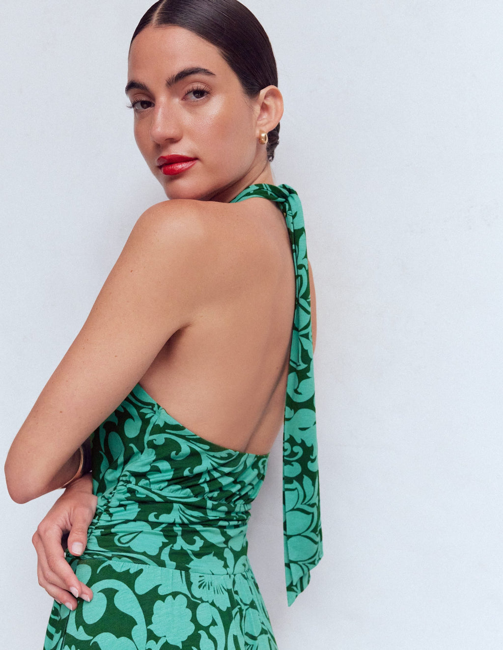 Sydney Twist Neck Jersey Dress-Green, Flourishing Meadow