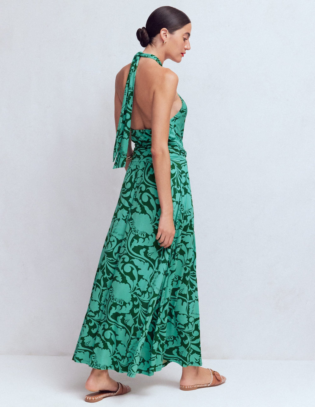 Sydney Twist Neck Jersey Dress-Green, Flourishing Meadow