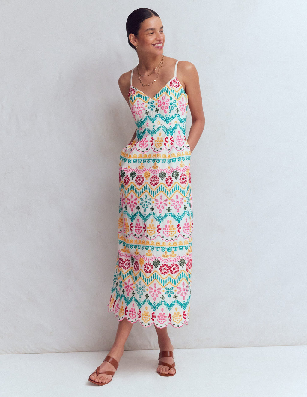 Empire Linen Broderie Dress-Multi Broderie