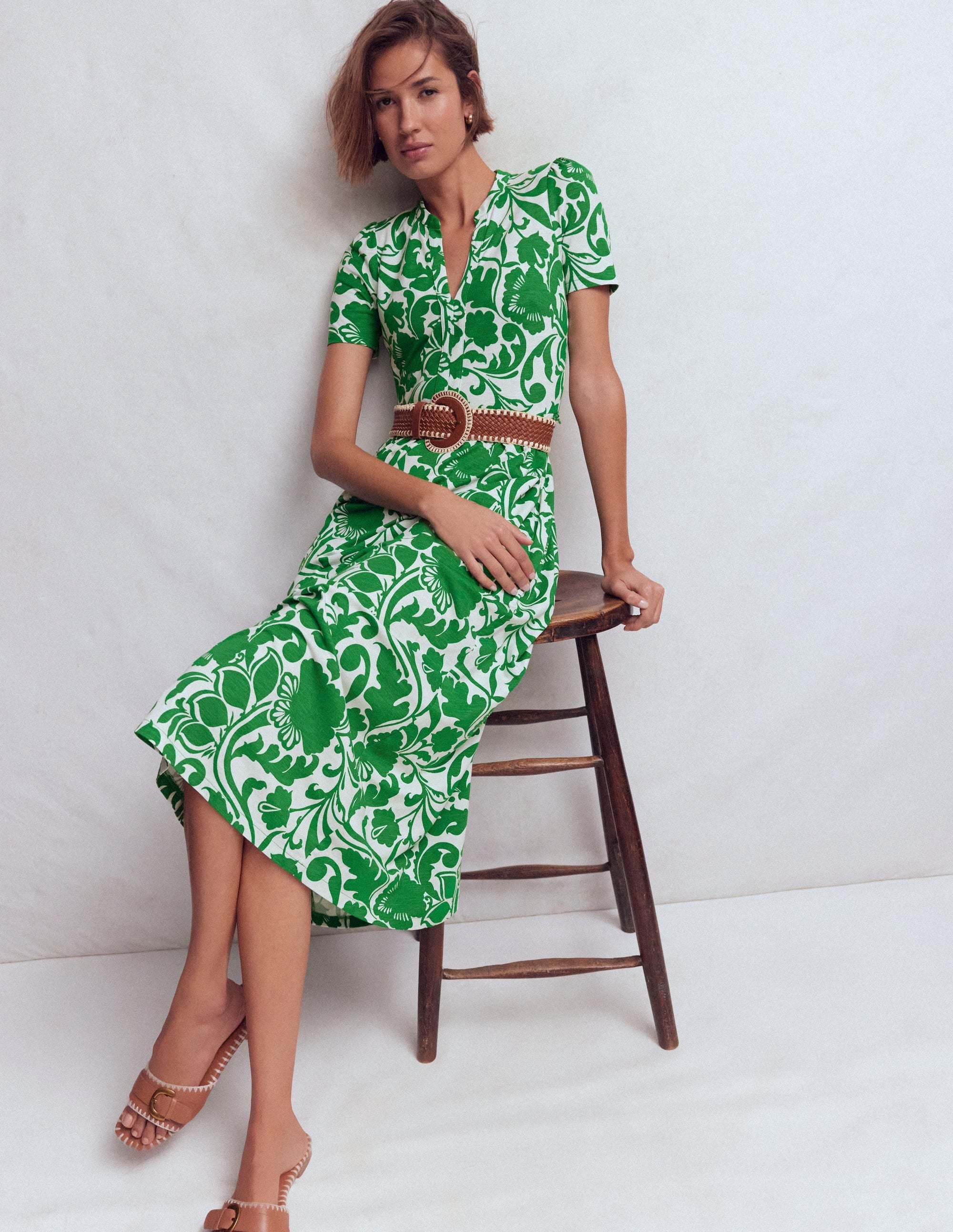 Naomi Jersey Midi Dress-Green, Flourishing Meadow