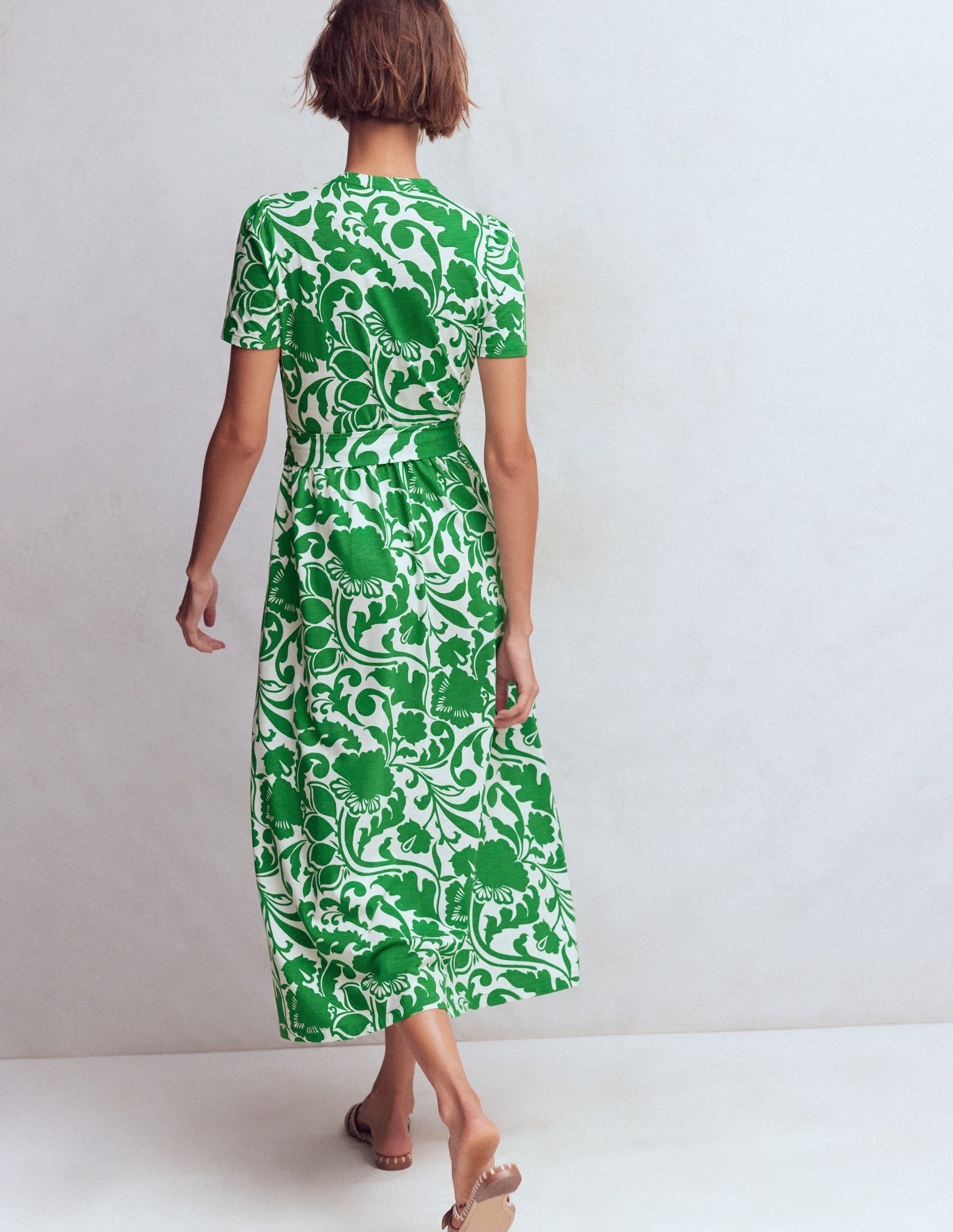 Naomi Jersey Midi Dress-Green, Flourishing Meadow