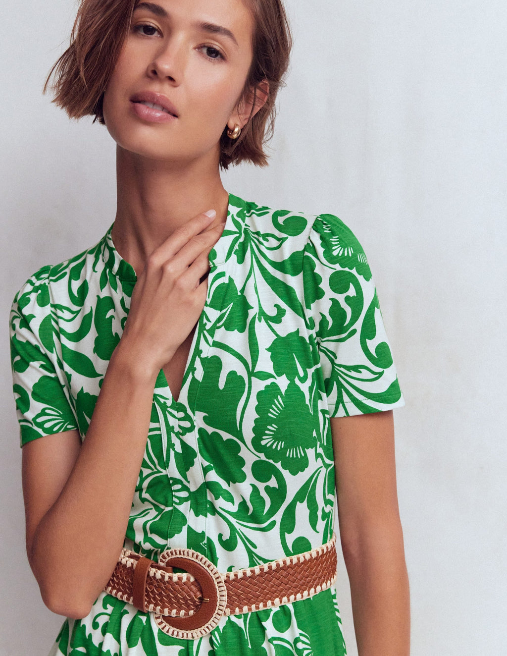 Naomi Jersey Midi Dress-Green, Flourishing Meadow