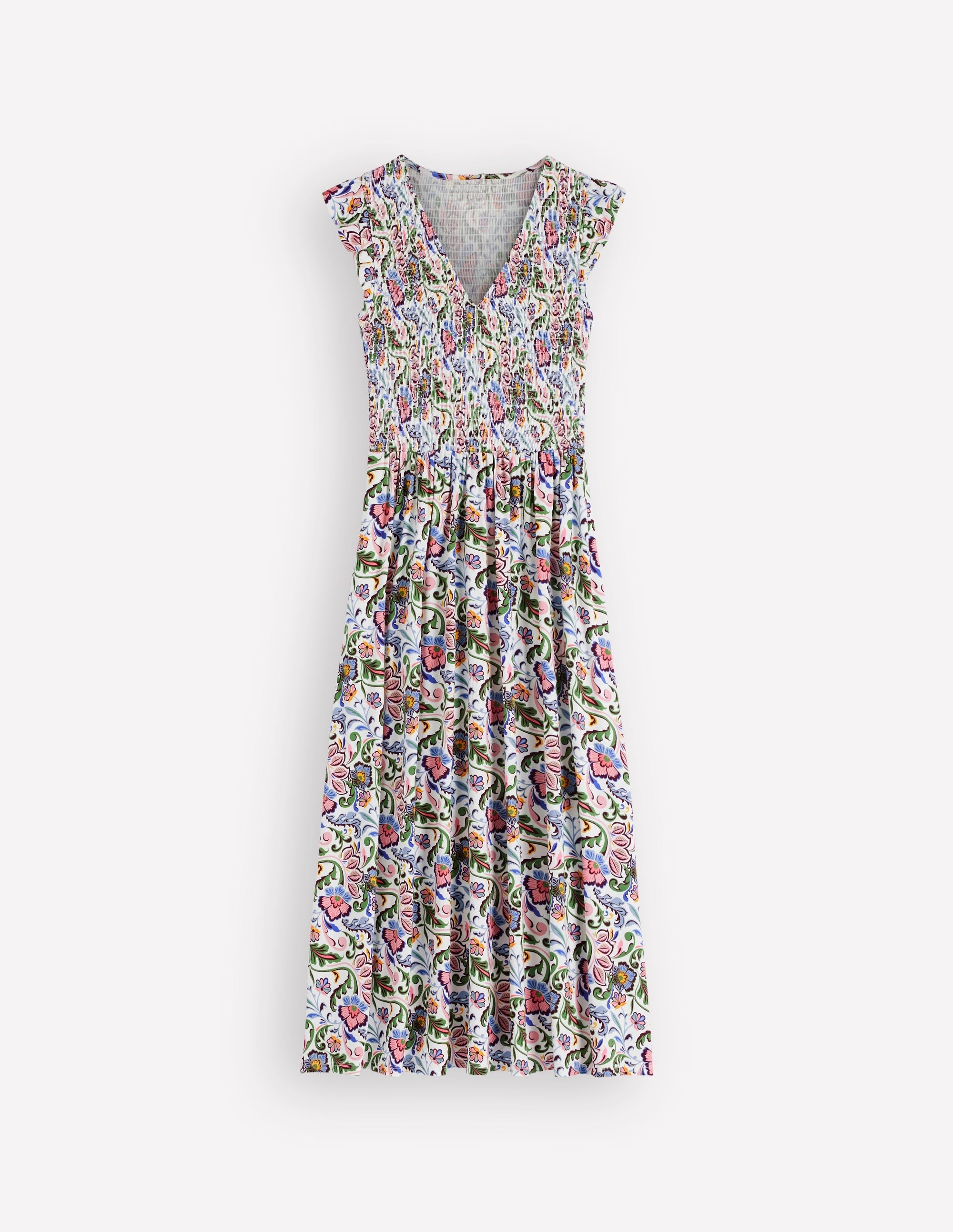 Smocked Jersey Midi Dress-Multi, Flourishing Meadow