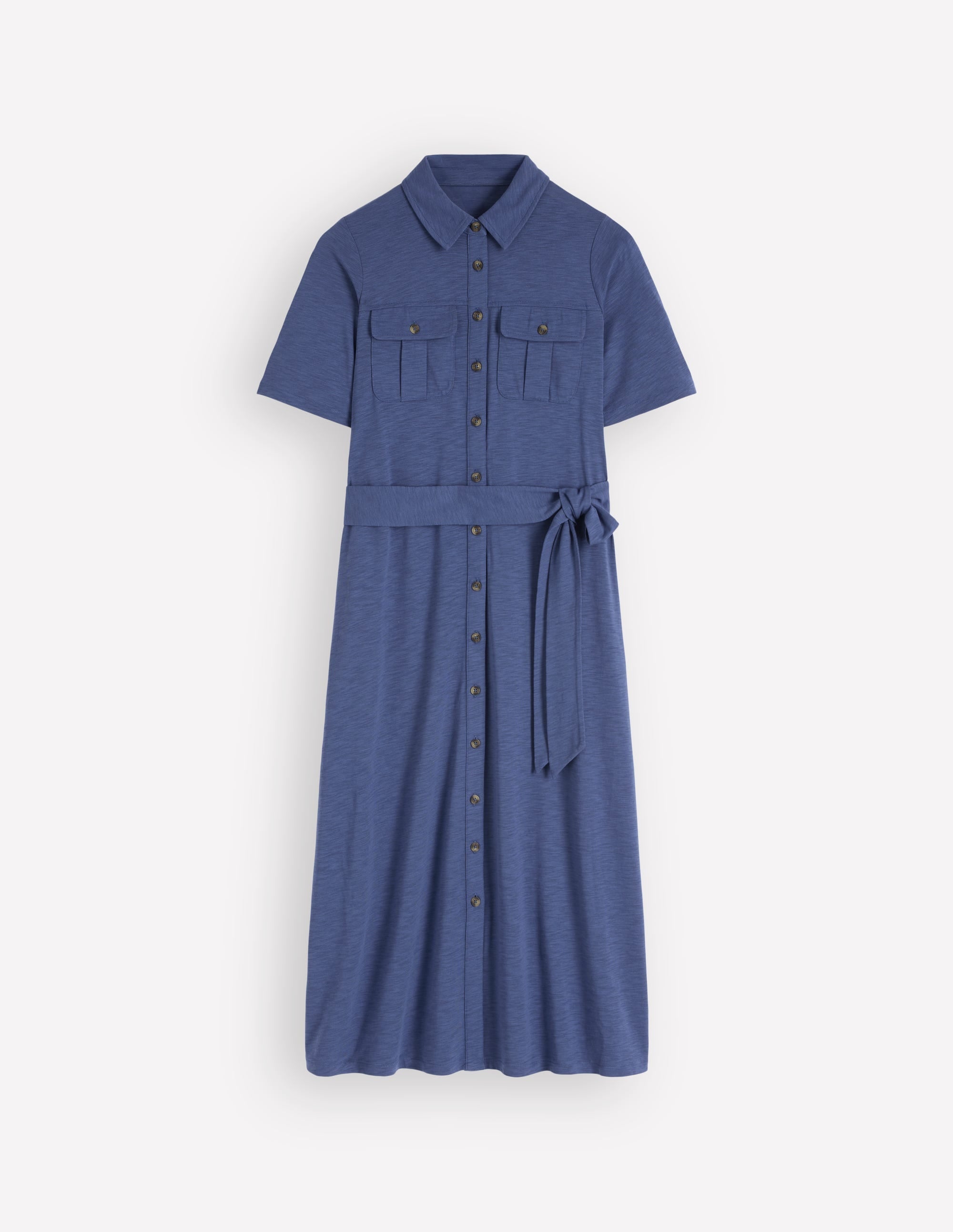Mavis Midi Jersey Shirt Dress-Denim Blue
