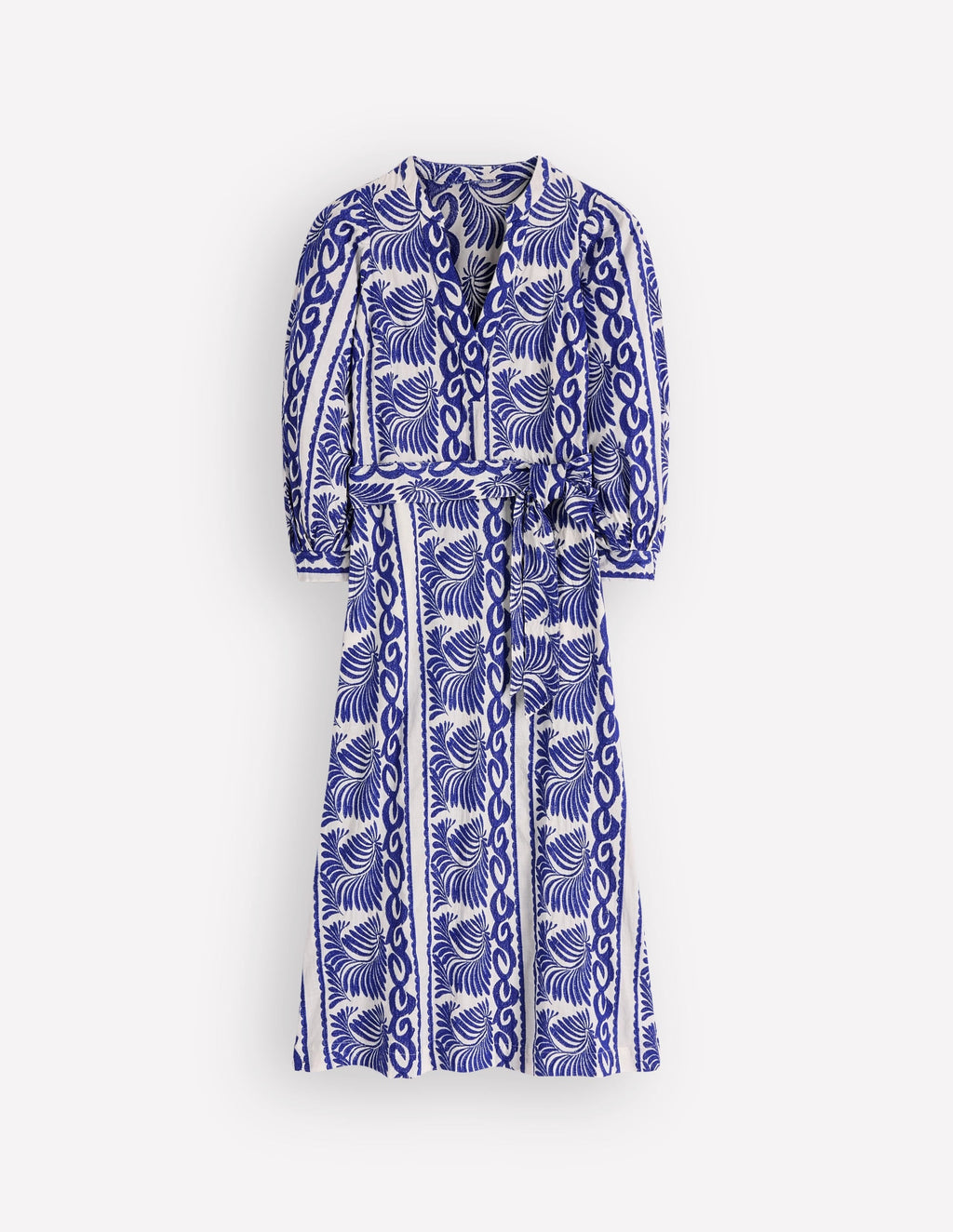 Octavia Cotton Dress-Blue Ivory Embroidery