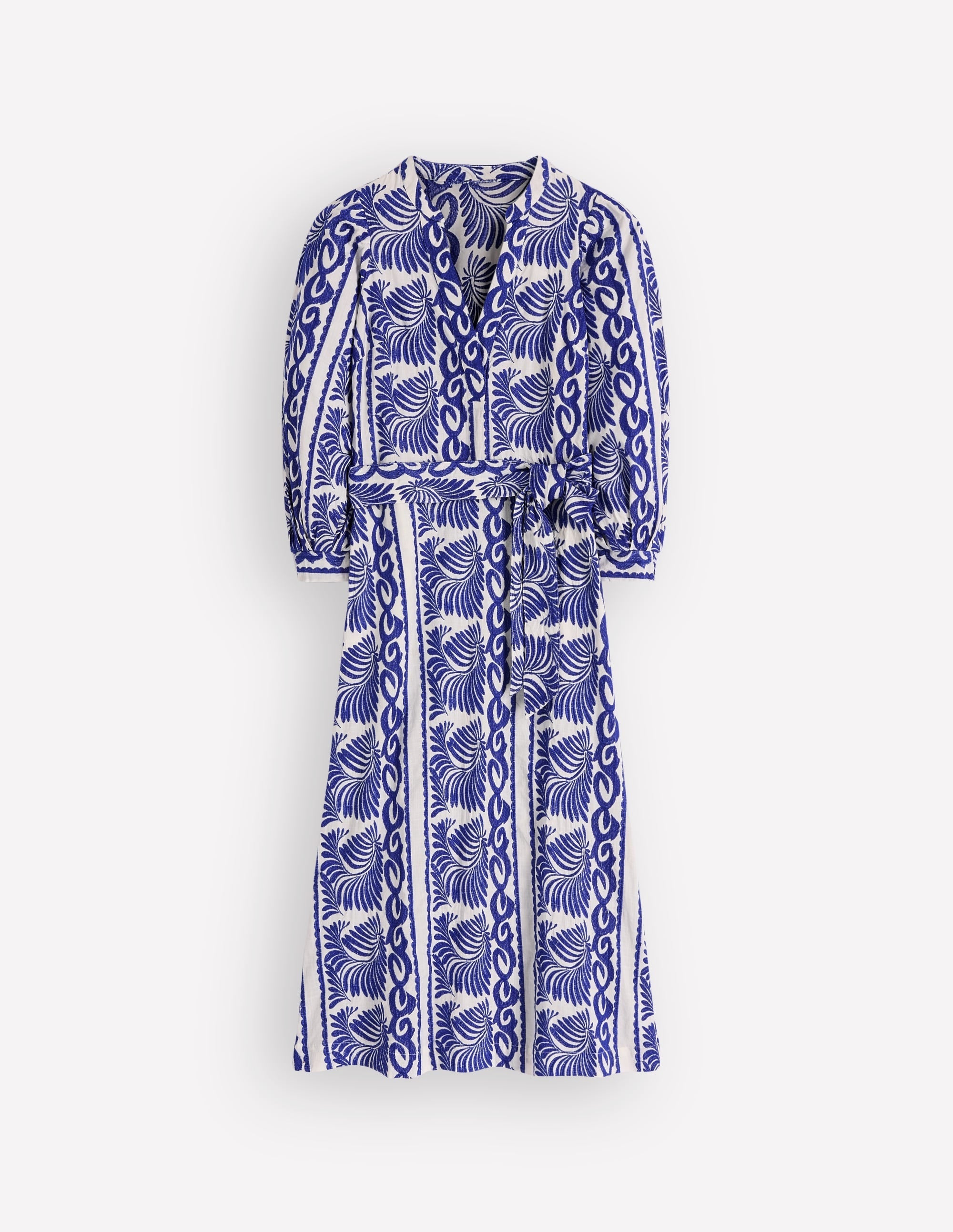 Octavia Cotton Dress-Blue Ivory Embroidery
