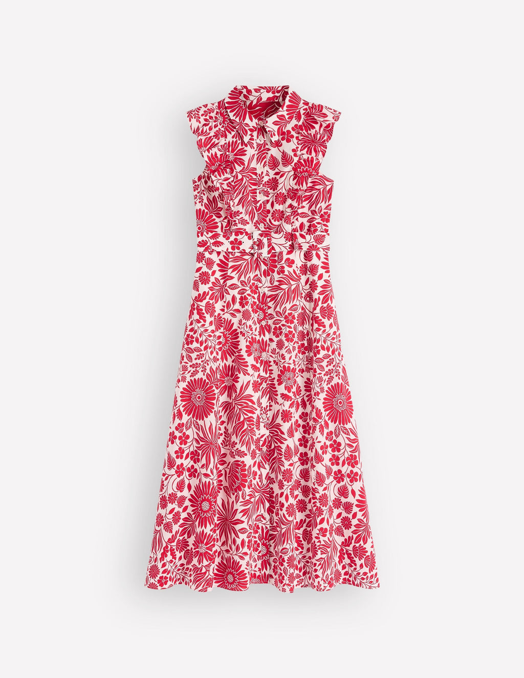 Ruffle Bodice Shirt Dress-Merida Red, Flowerbed Bloom