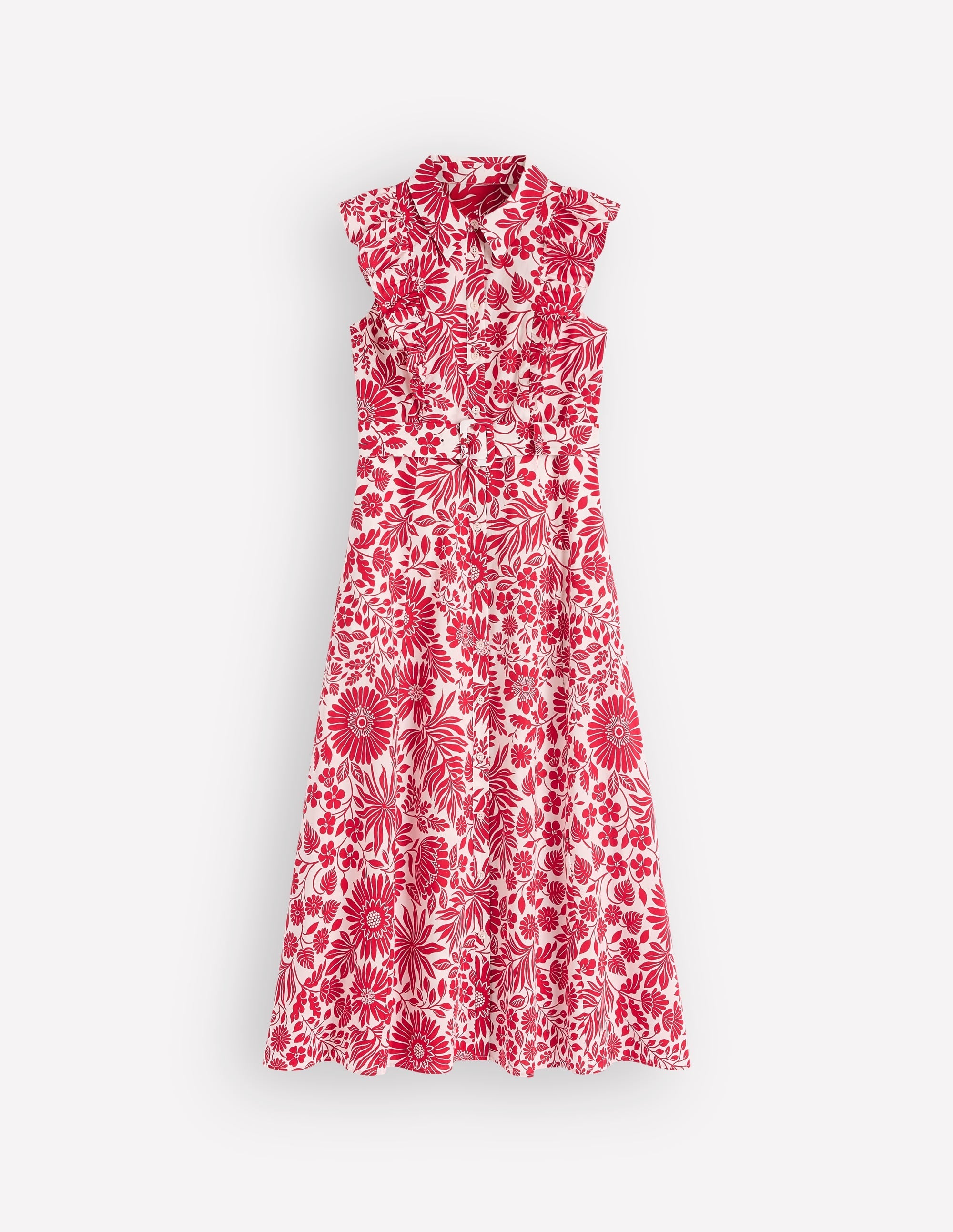 Ruffle Bodice Shirt Dress-Merida Red, Flowerbed Bloom