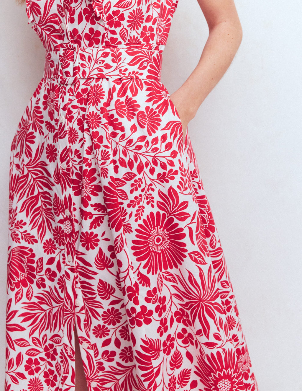 Ruffle Bodice Shirt Dress-Merida Red, Flowerbed Bloom