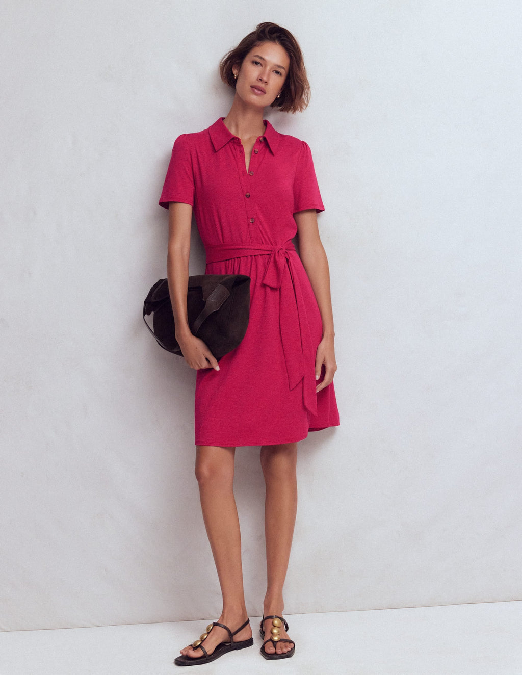 Patti Short Jersey Shirt Dress-Sweet Cherry
