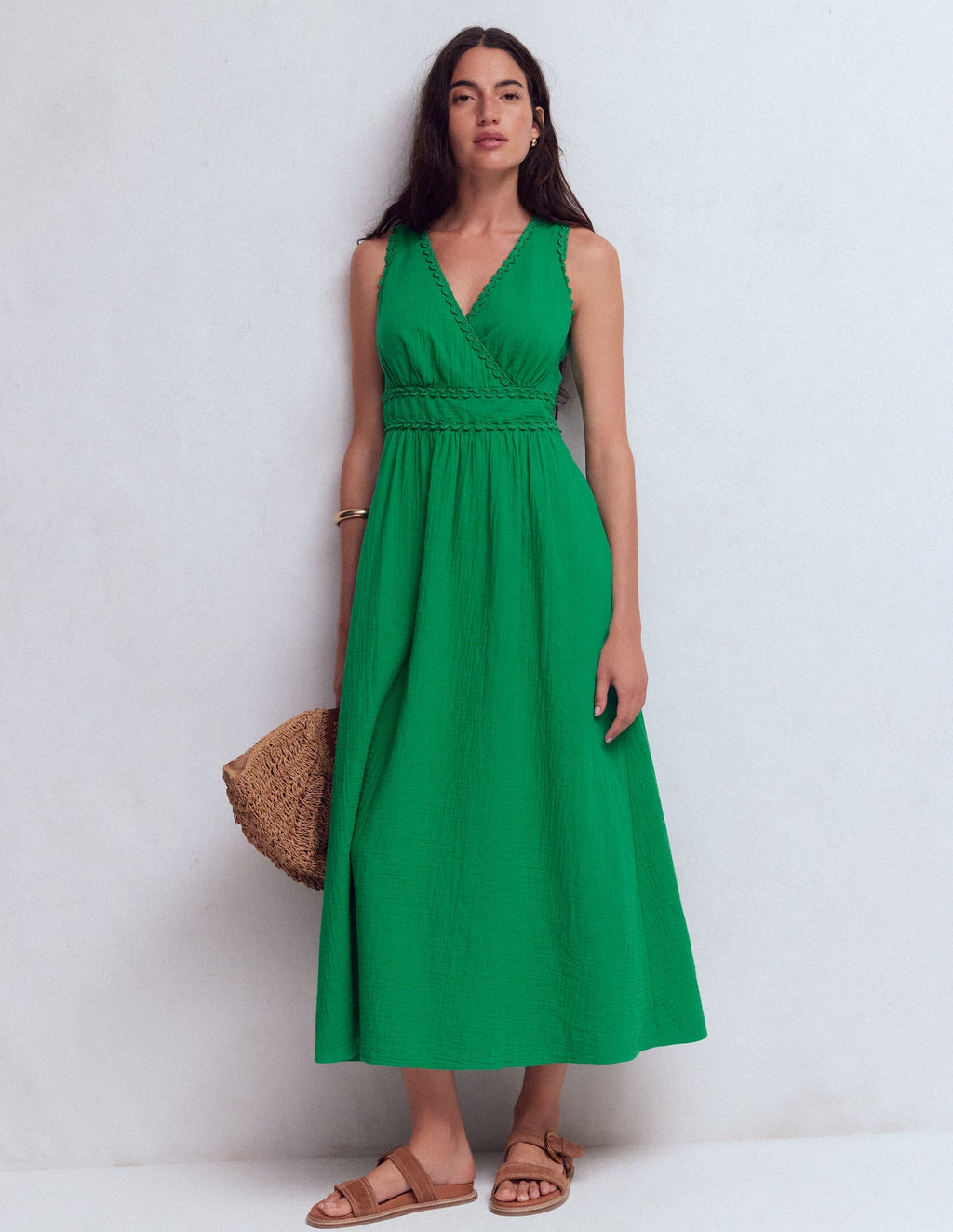 Lorna Trim Double Cloth Dress-Rich Emerald