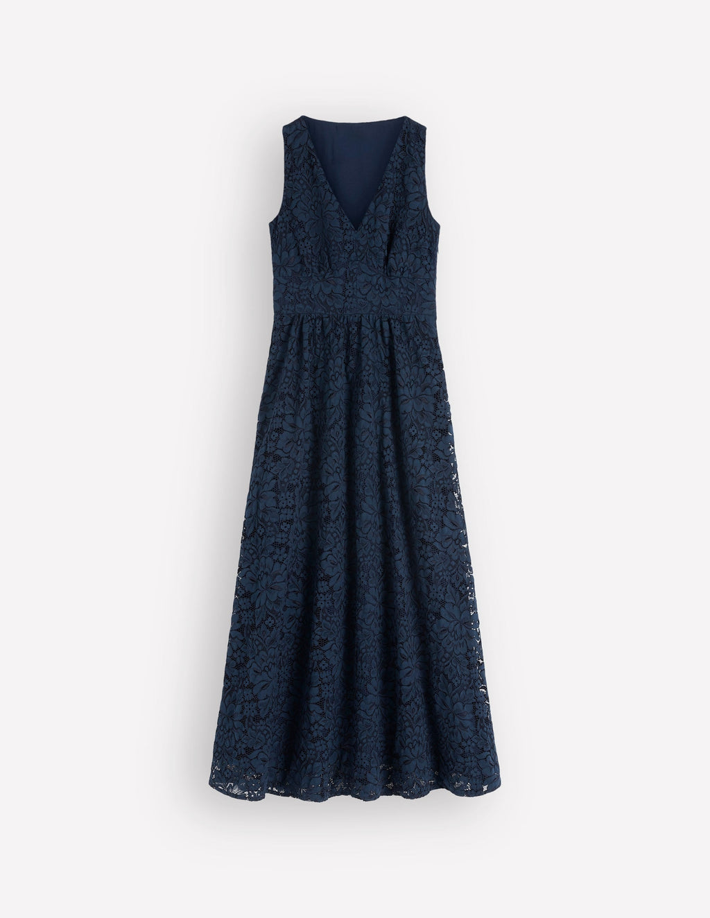Lace Plunge Neck Panel Dress-Navy