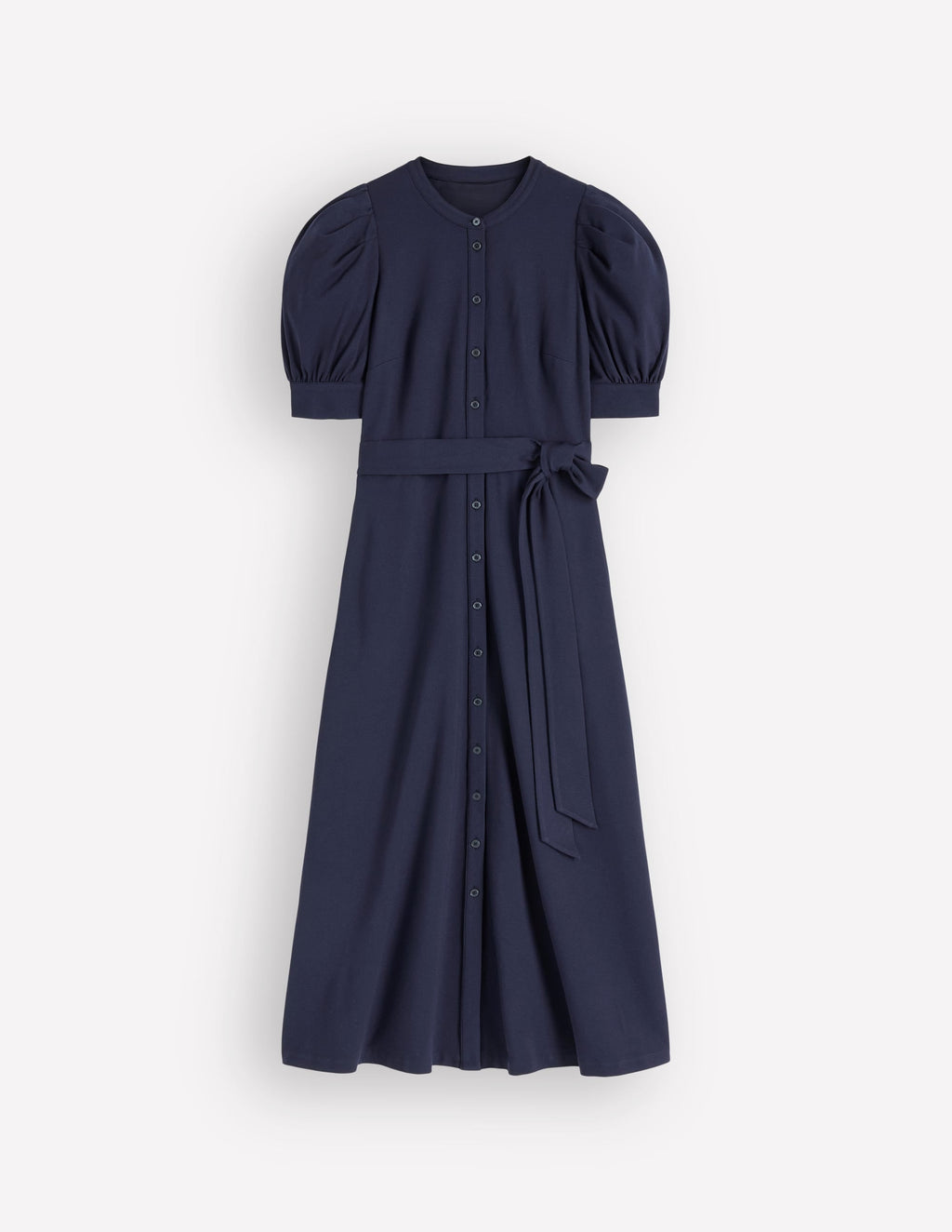 Puff Sleeve Ponte Shirt Dress-Navy