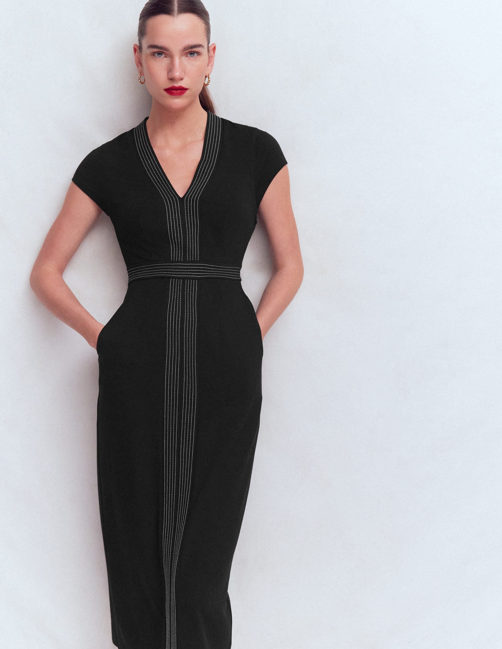 Topstitch Ponte Work Dress-Black