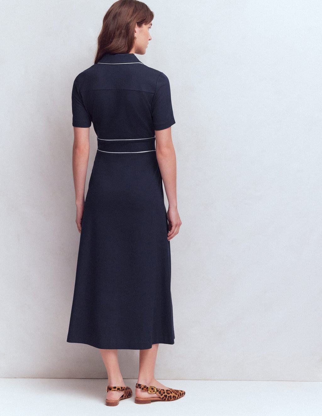 Etta Piping Trim Ponte Dress-Navy