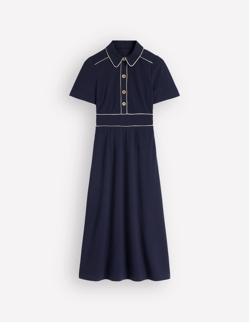 Etta Piping Trim Ponte Dress-Navy