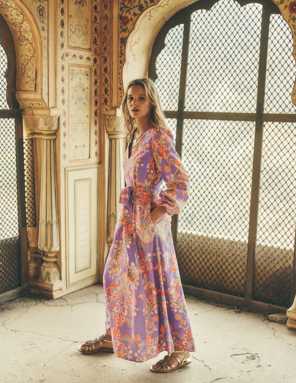 Florence Linen Blend Dress-Multi Enchanting Bouquet