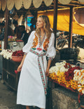 Octavia Linen Blend Dress-Tiger Embroidery