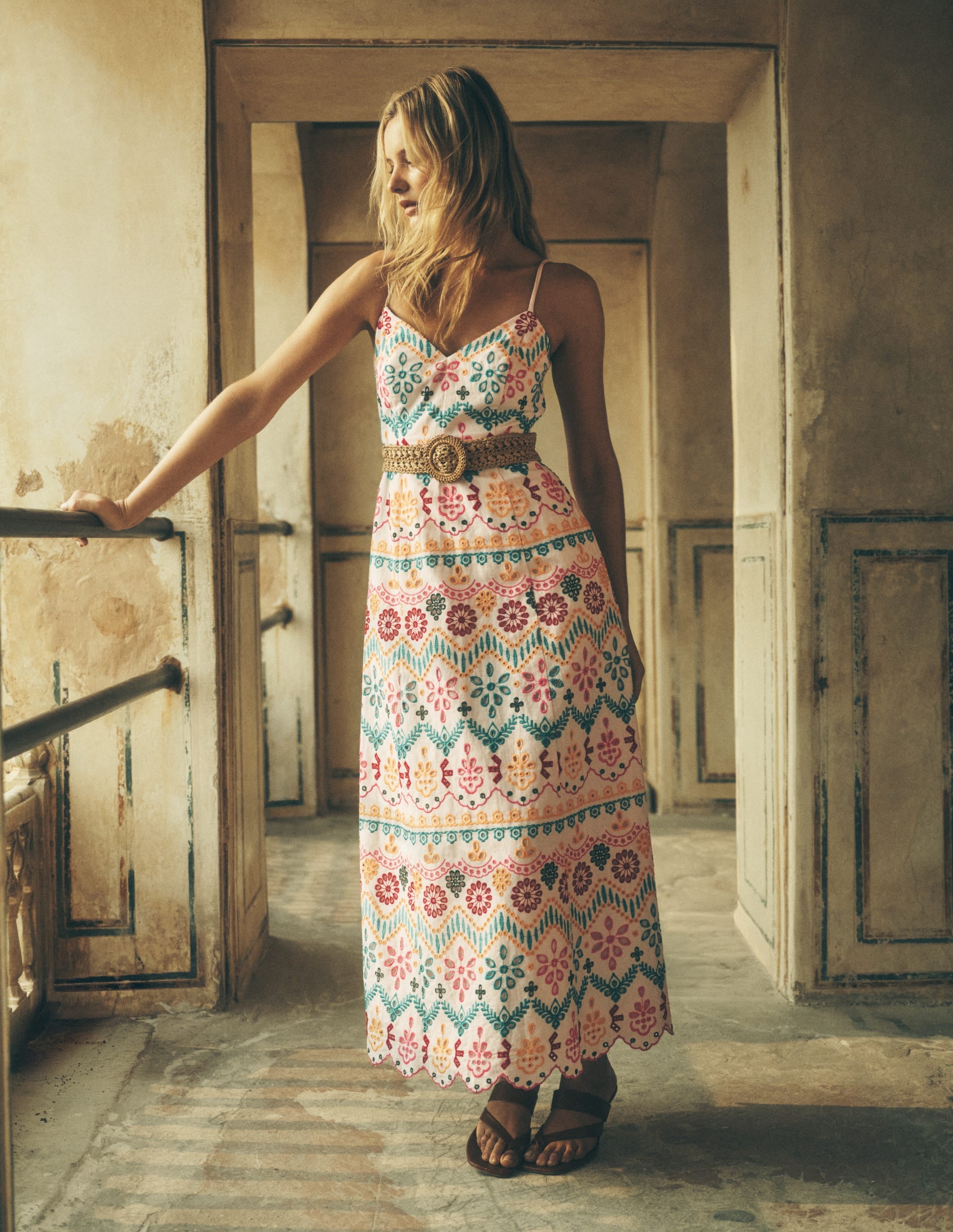 Empire Linen Broderie Dress-Multi Broderie