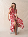 Ruffle Bodice Shirt Dress-Merida Red, Flowerbed Bloom