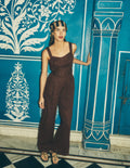 Panelled Bodice Linen Jumpsuit-Bitter Chocolate