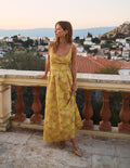 Scoop Neck Jacquard Dress-Yellow Jacquard